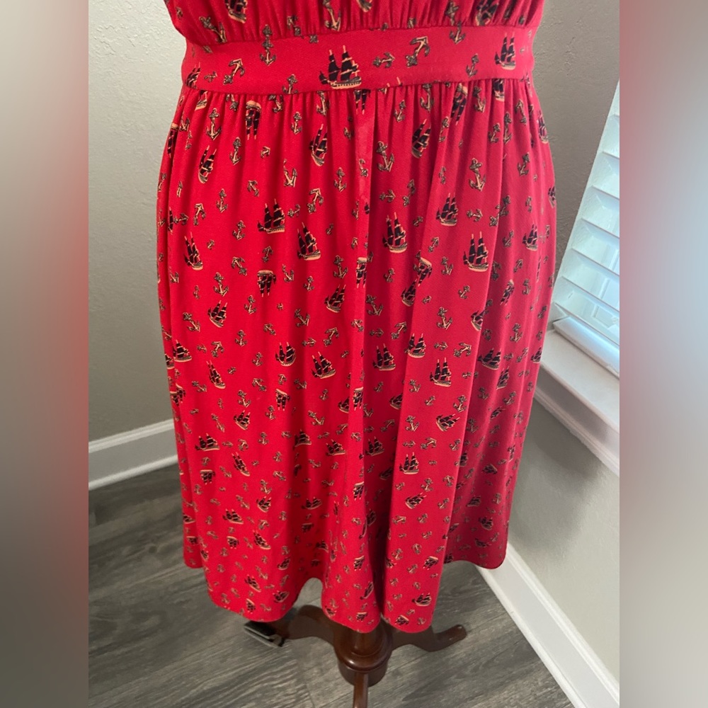 Leifnotes Red Casual Dress w Anchors & ships size XS - Picture 4 of 11
